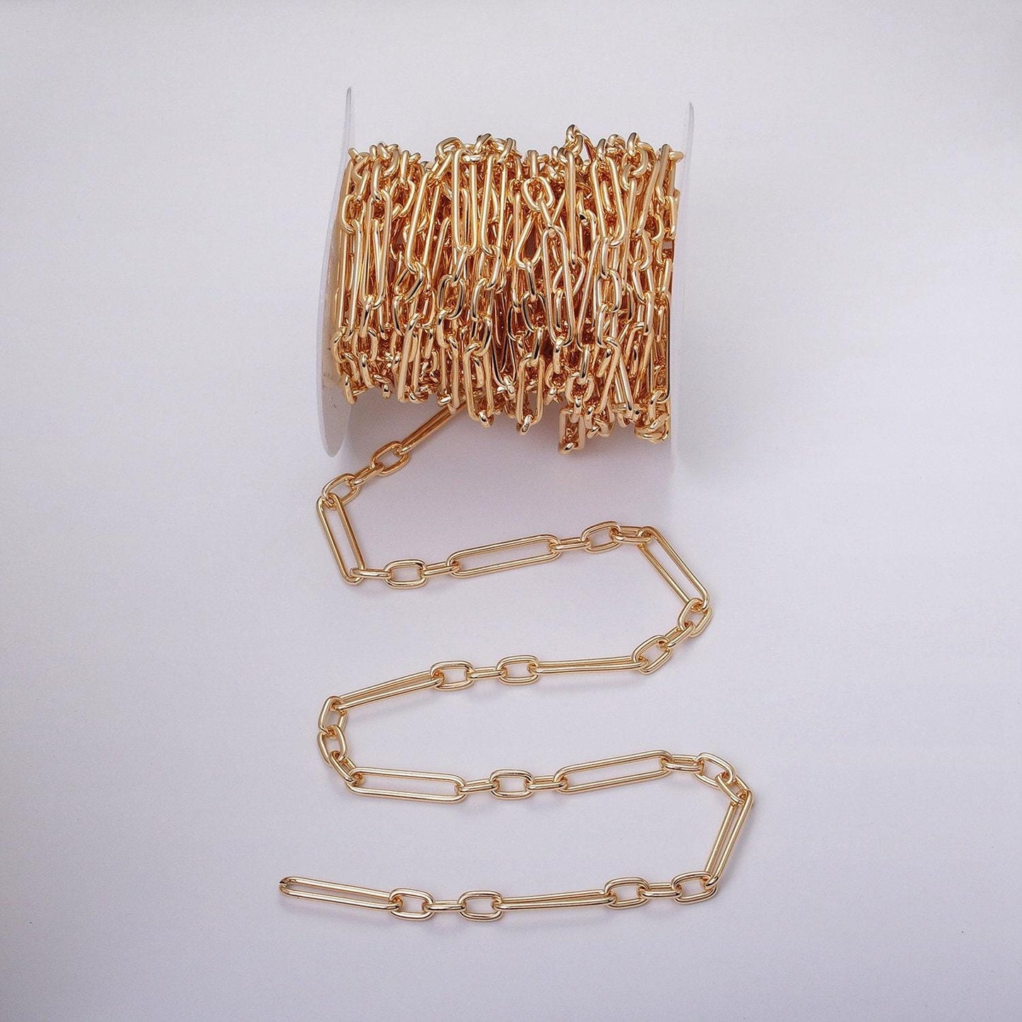 18k gold filled stadium chain by yard paper clip link wholesale bulk by yard for jewelry making | roll-1259 1260