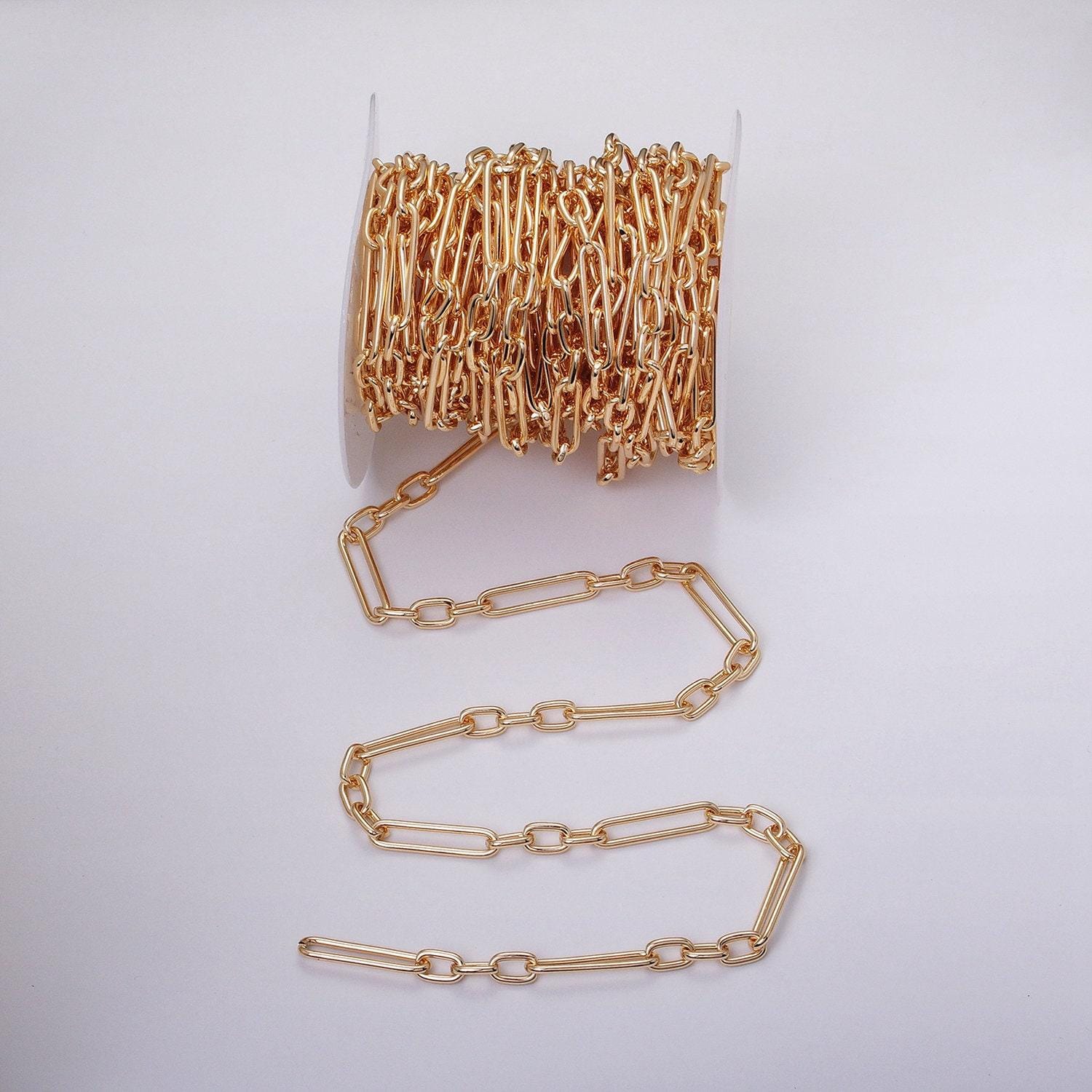 18k gold filled stadium chain by yard paper clip link wholesale bulk by yard for jewelry making | roll-1259 1260
