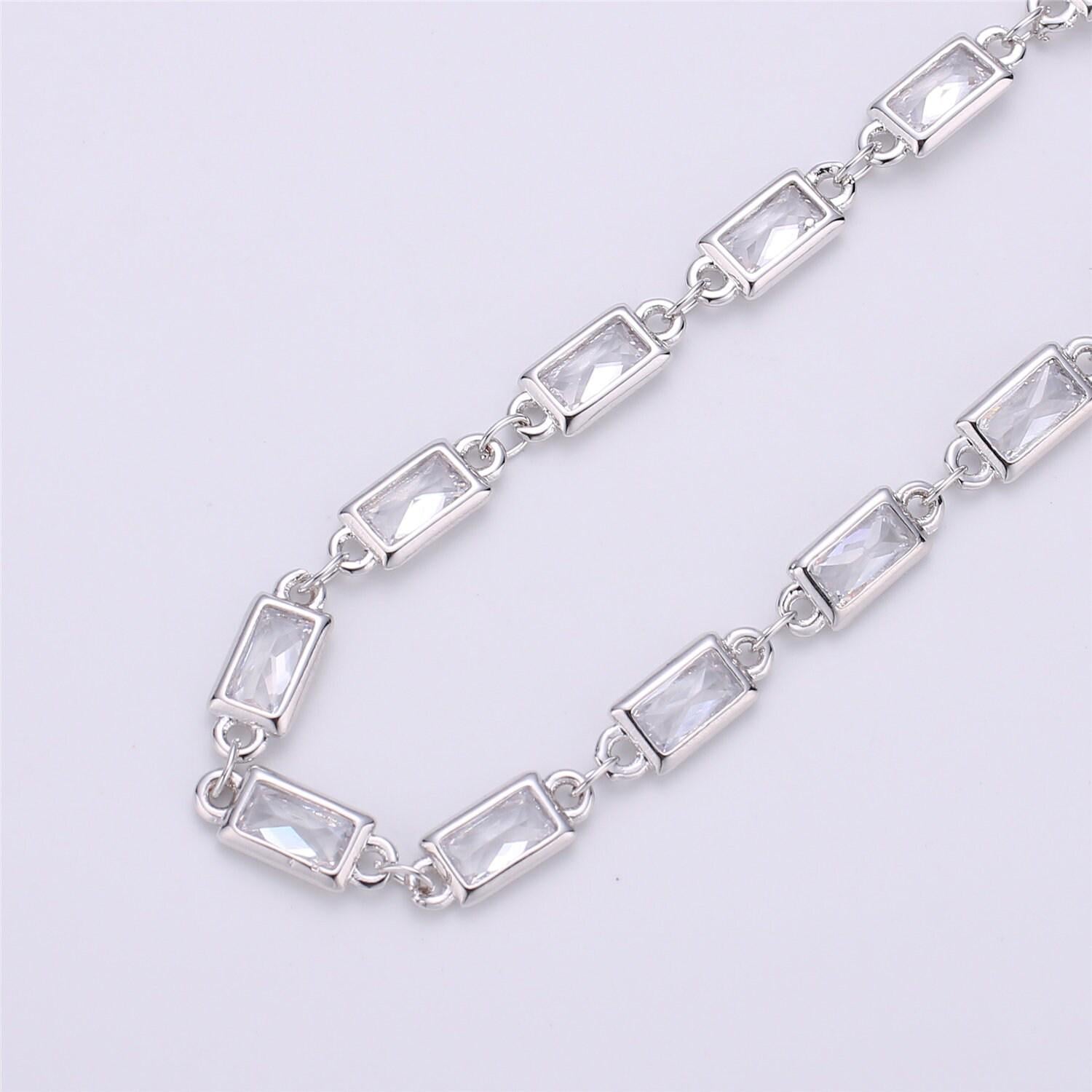 Double sided micro pave rectangle charm chain by yard, gold cz heart charm specialty link chain ,cz charm size 9x4mm, roll- 119, 119a