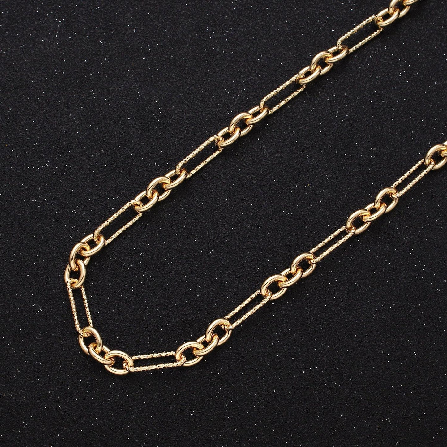 Chunky gold figaro chain by yard, link cable link elongate chain by yard, wholesale bulk roll chain jewelry making 6.2mm width, roll-1217