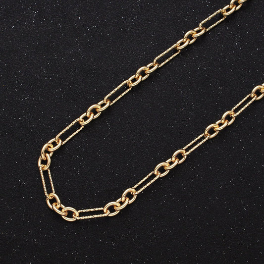 Chunky gold figaro chain by yard, link cable link elongate chain by yard, wholesale bulk roll chain jewelry making 6.2mm width, roll-1217