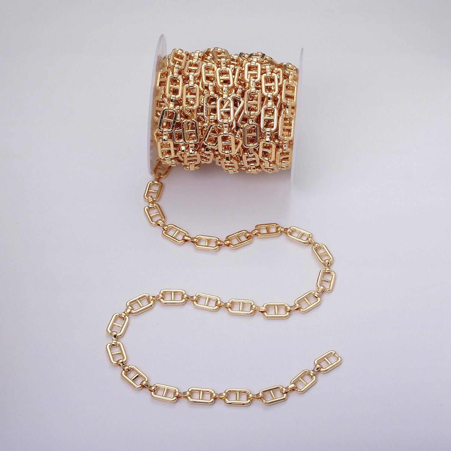 Large 16k gold filled pill chain link oval cable unfinished chain 9.6mm chain for jewelry making | roll-1221