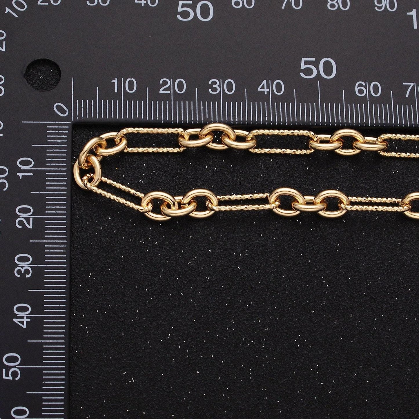 Chunky gold figaro chain by yard, link cable link elongate chain by yard, wholesale bulk roll chain jewelry making 6.2mm width, roll-1217