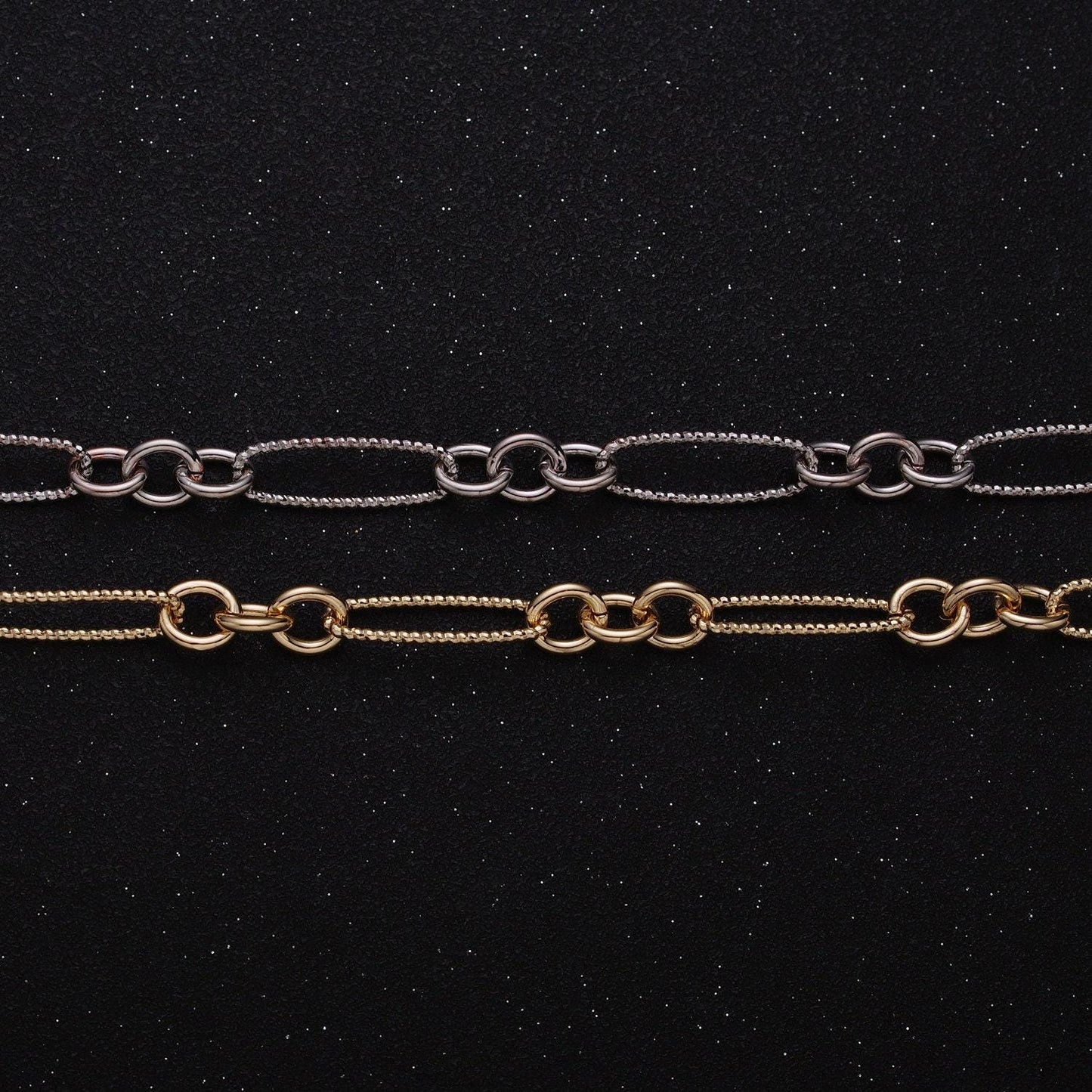 Gold oval cable stadium paperclip chain by yard, link cable rolo elongate chain wholesale bulk roll chain for jewelry making roll-1215