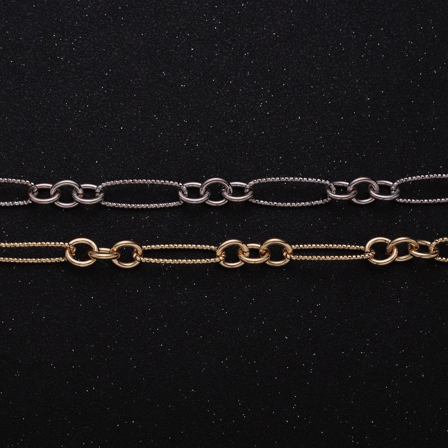 Gold oval cable stadium paperclip chain by yard, link cable rolo elongate chain wholesale bulk roll chain for jewelry making roll-1215