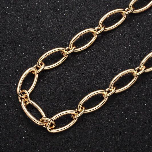 24k gold filled 12.3mm oval cable unfinished statement chain jewelry making component by yard in gold & silver | roll-1101 roll-1204