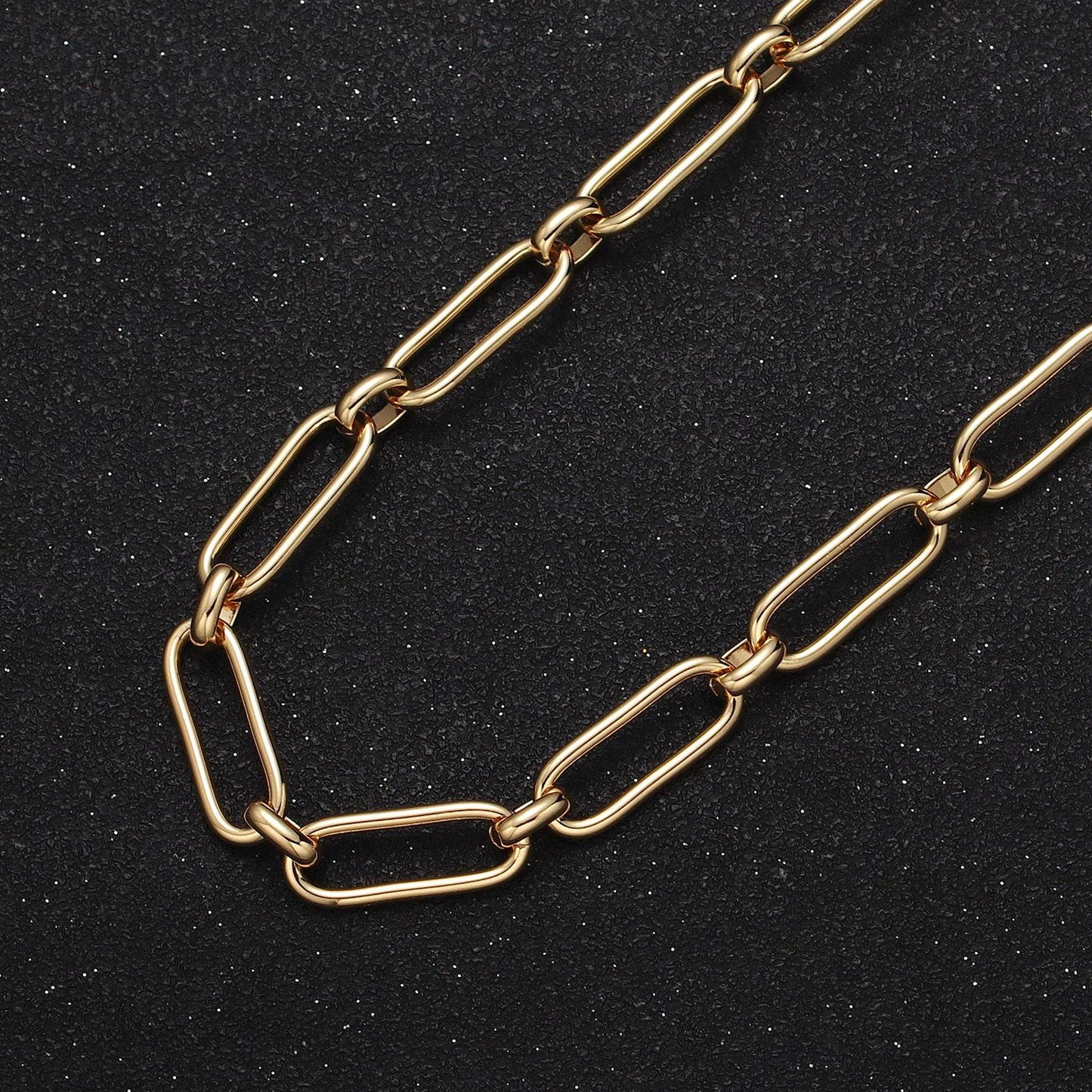 24k gold filled 6.7mm paper clip chain cable link unfinished wholesale jewelry making chain in gold & silver | roll-1127 roll-1203
