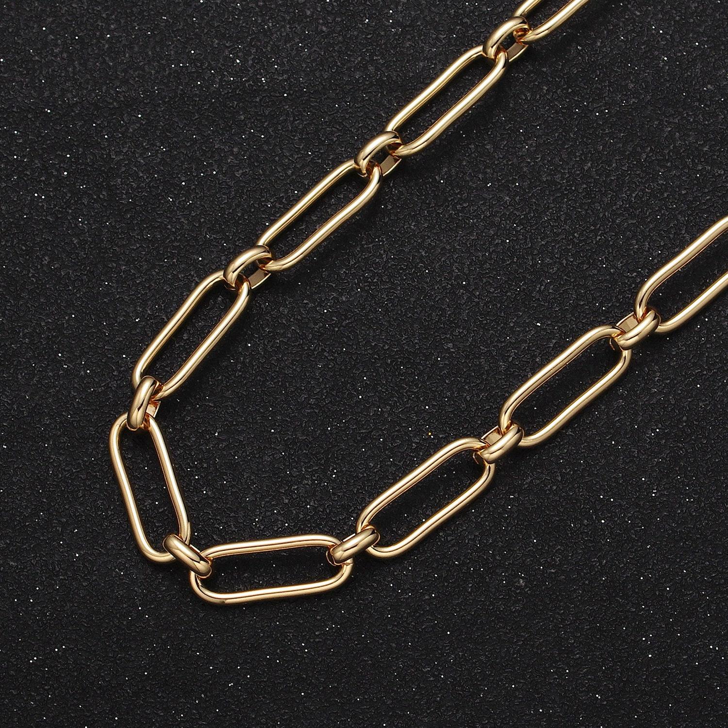 24k gold filled 6.7mm paper clip chain cable link unfinished wholesale jewelry making chain in gold & silver | roll-1127 roll-1203