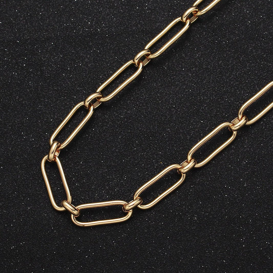24k gold filled 6.7mm paper clip chain cable link unfinished wholesale jewelry making chain in gold & silver | roll-1127 roll-1203