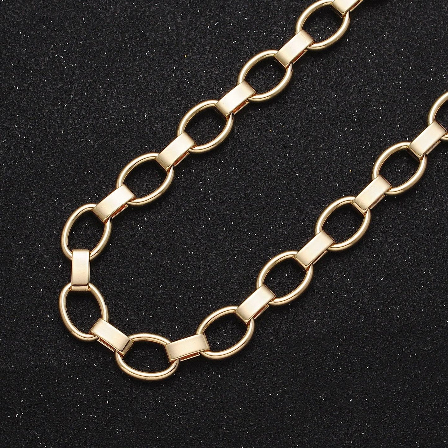 24k gold filled 9.3mm statement cable unfinished wholesale bulk chain by yard in gold & silver | roll-1092 roll-1199