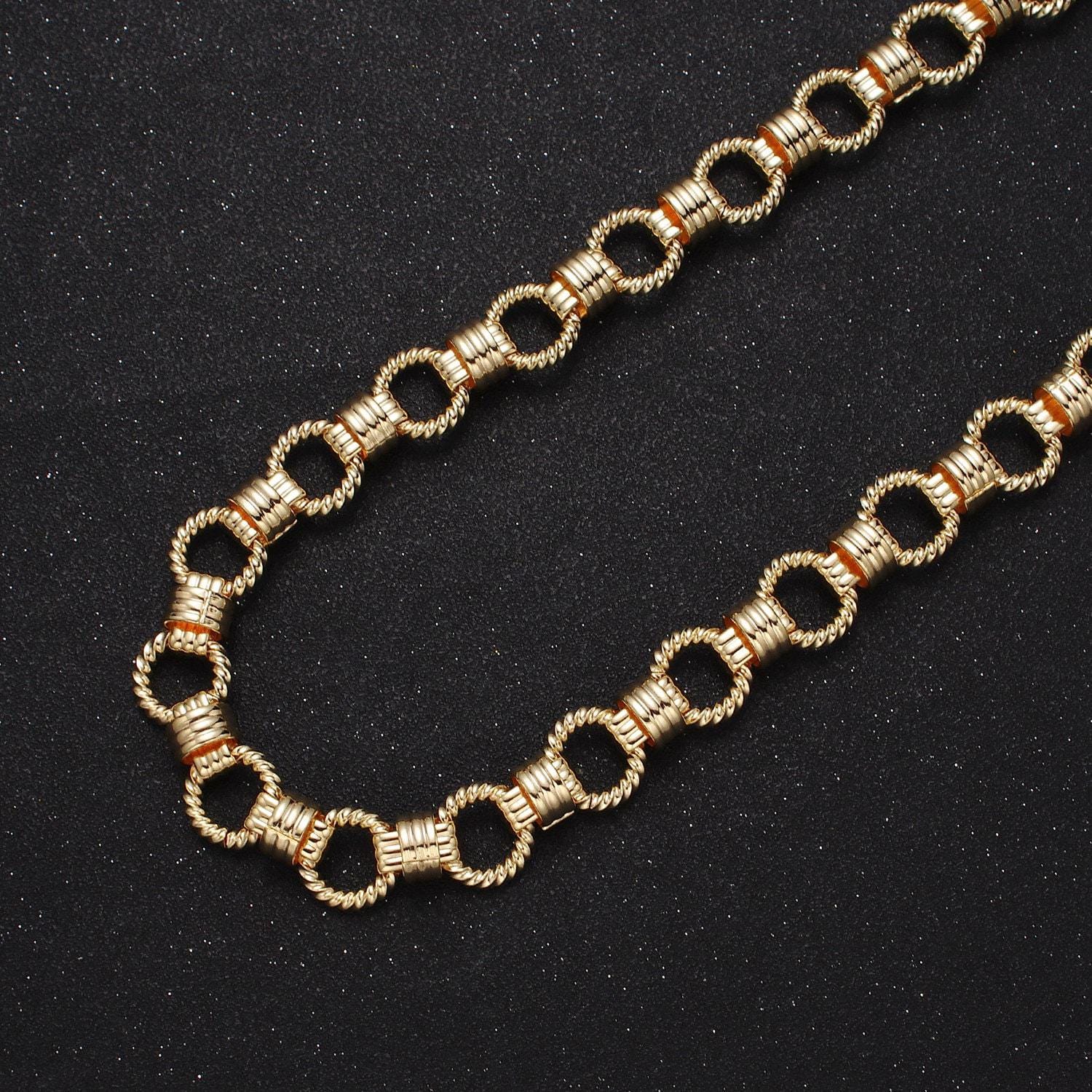24k gold filled 13mm statement beaded rolo unfinished textured wholesale bulk roll chain for jewelry making by yard | roll-1121 roll-1191