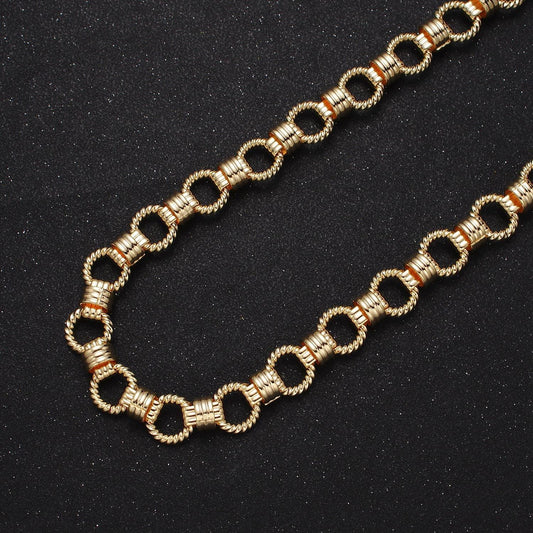 24k gold filled 13mm statement beaded rolo unfinished textured wholesale bulk roll chain for jewelry making by yard | roll-1121 roll-1191