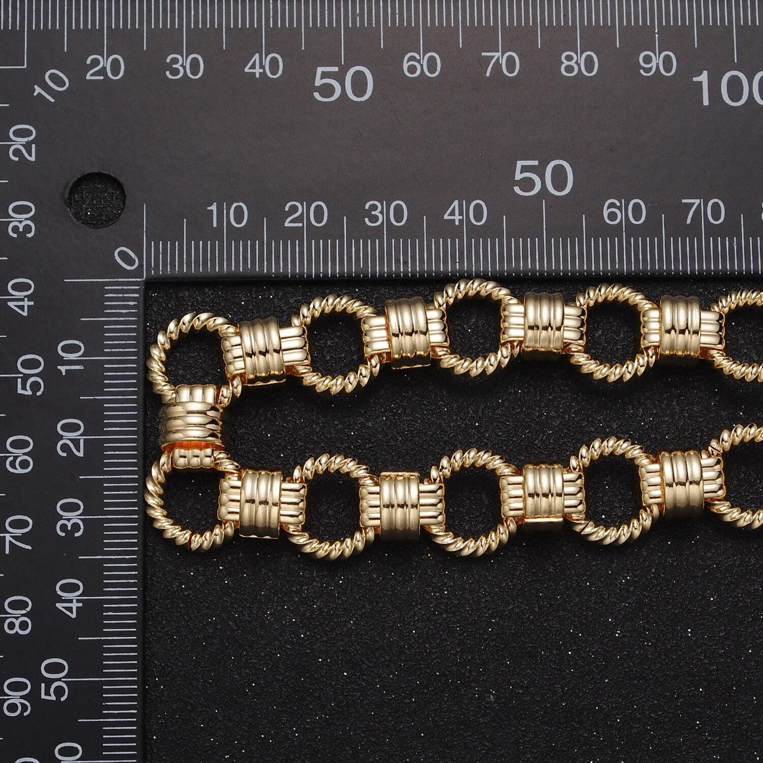 24k gold filled 13mm statement beaded rolo unfinished textured wholesale bulk roll chain for jewelry making by yard | roll-1121 roll-1191