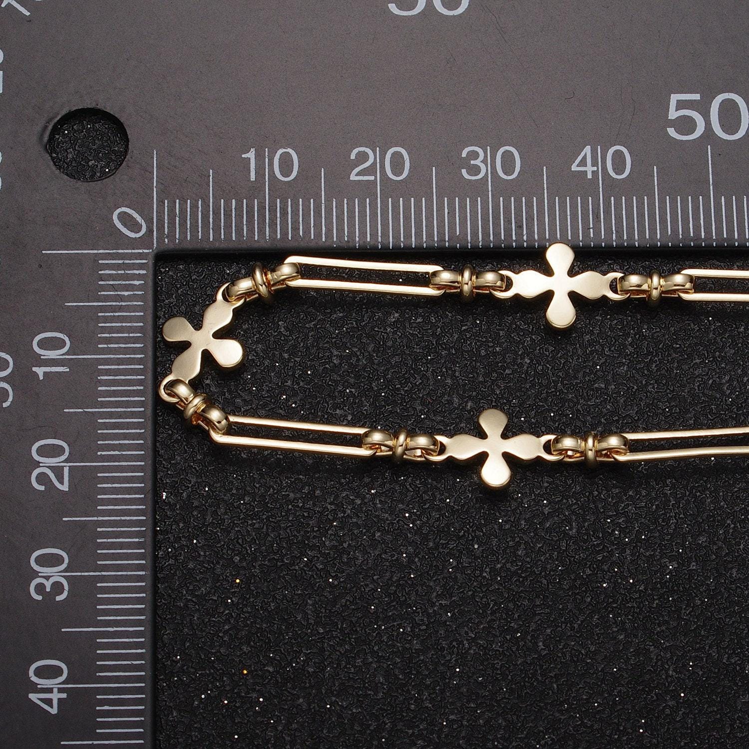 16k gold filled quatrefoil paper clip figure eight link unfinished designed jewelry making gold & silver yard chain | roll-1177 roll-1178