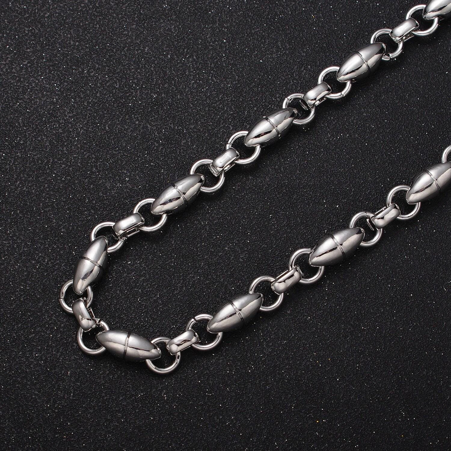 16k gold filled designed oval pill rolo link unfinished jewelry making statement chain by yard in gold & silver | roll-1167 roll-1168
