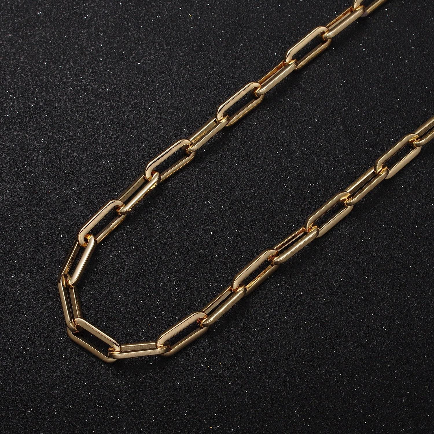 Gold filled 5.5mm paperclip minimalist unfinished bulk jewelry making chain by yard | roll-1149 roll-1150