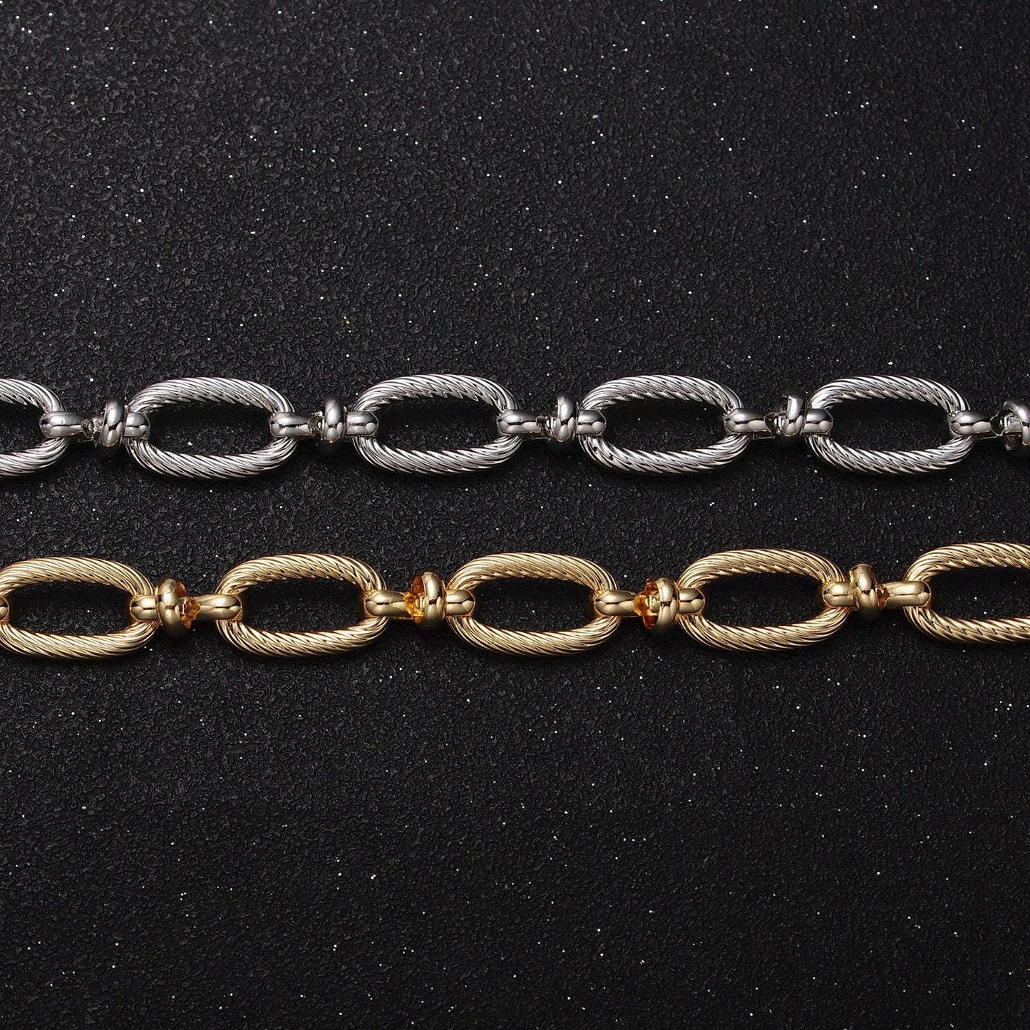 Medium oval link chain 16k gold filled 6.5mm cable figure eight link unfinished wholesale chain by yard in gold & silver | roll-1139