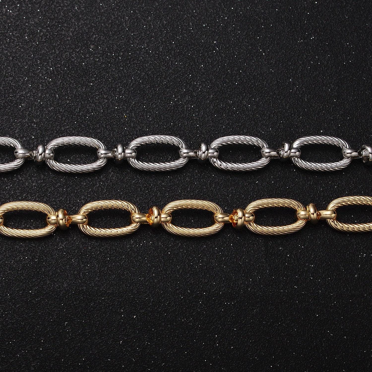Medium oval link chain 16k gold filled 6.5mm cable figure eight link unfinished wholesale chain by yard in gold & silver | roll-1139