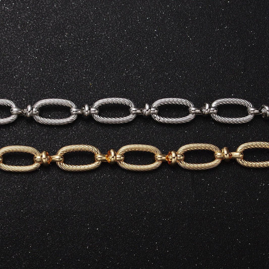 Medium oval link chain 16k gold filled 6.5mm cable figure eight link unfinished wholesale chain by yard in gold & silver | roll-1139