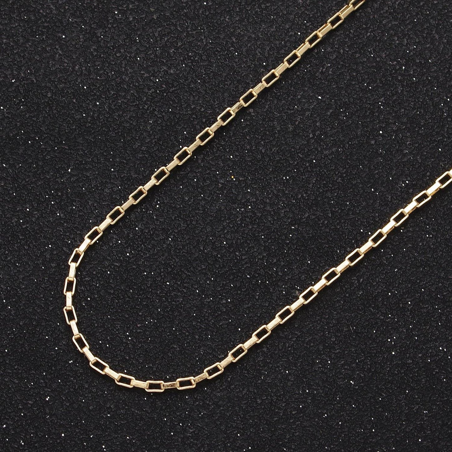 24k white gold filled 1.5mm rectangular long box paperclip gold, silver chain for jewelry making supply by yard | roll-1029 roll-1110