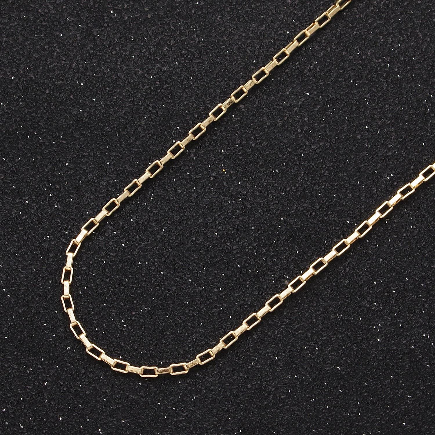 24k white gold filled 1.5mm rectangular long box paperclip gold, silver chain for jewelry making supply by yard | roll-1029 roll-1110