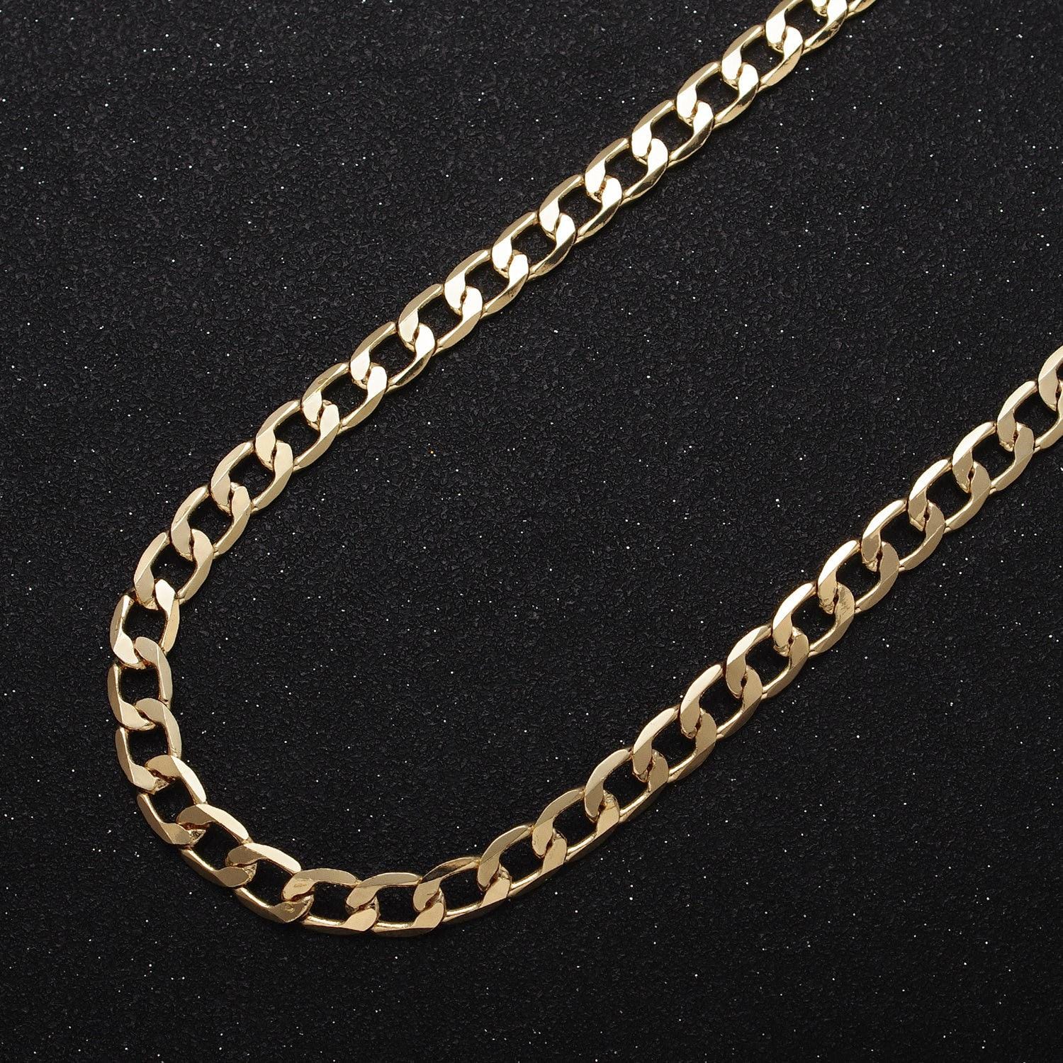 24k gold filled 6mm flat figaro concave cuban curb statement unfinished gold, silver chain by yard for jewelry making | roll-1054, roll-1106