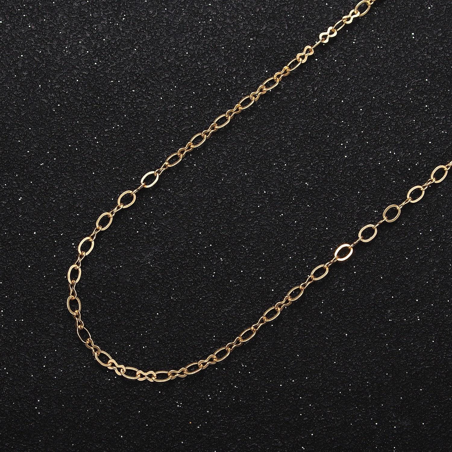 Dainty gold filled 2.2mm cable figure eight 8 link unfinished chain by yard for jewelry making in gold & silver | roll-1039 roll-1098