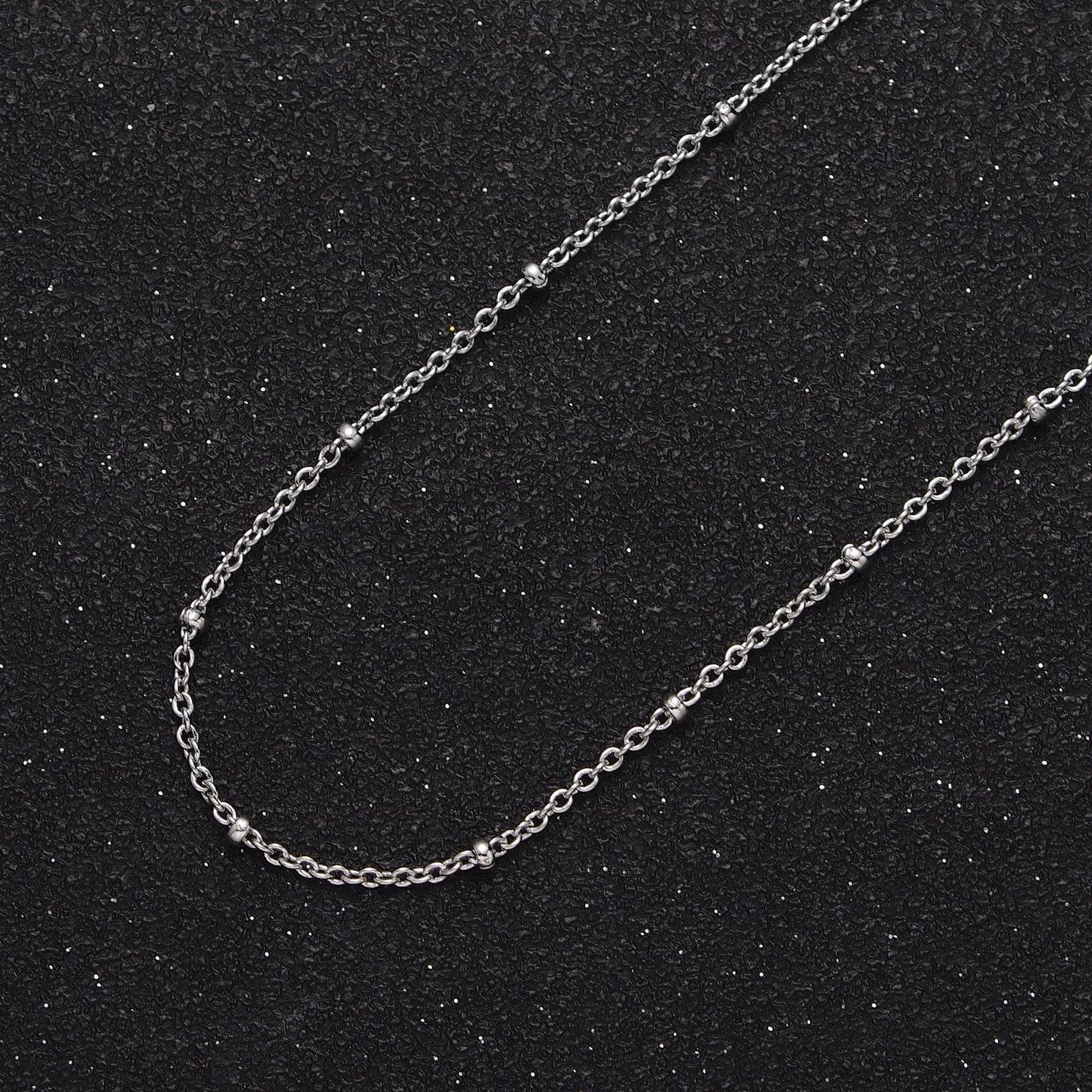 Dainty 24k white gold filled 1.8mm satellite bead 1.2mm rolo unfinished gold, silver jewelry making chain by yard | roll-1040 roll-1095