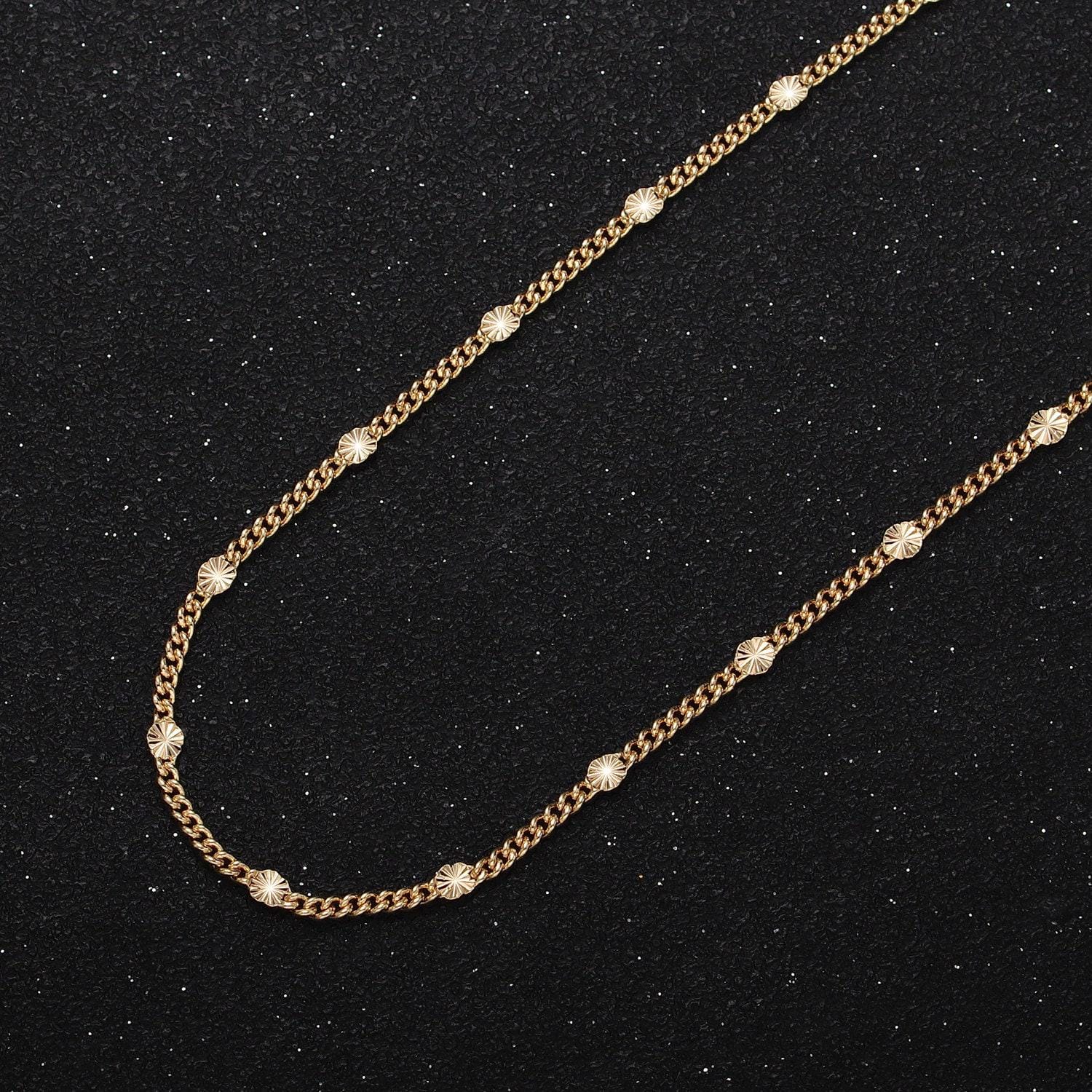 Dainty 24k gold filled 2mm curb sun burst textured link unfinished gold, silver chain by yard for diy jewelry making | roll-1030, roll-1093