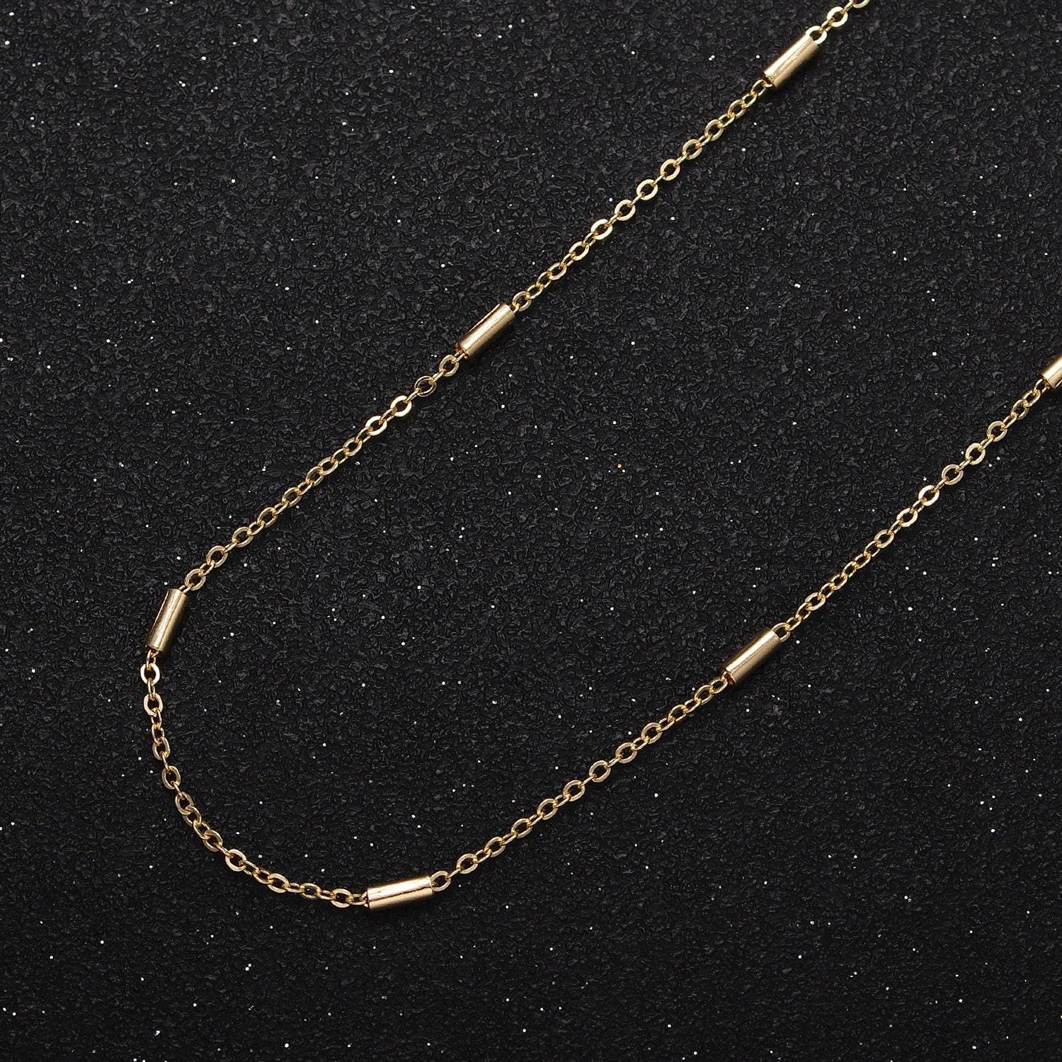 24k gold filled, white gold filled dainty 1.5mm rolo cable tube unfinished jewelry making gold, silver chain by yard | roll-1035, roll-1090