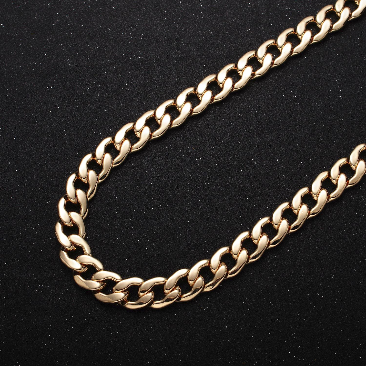 24k gold filled 12mm flat figaro concave cuban curb statement unfinished gold, silver yard chain for jewelry making | roll-1051, roll-1081