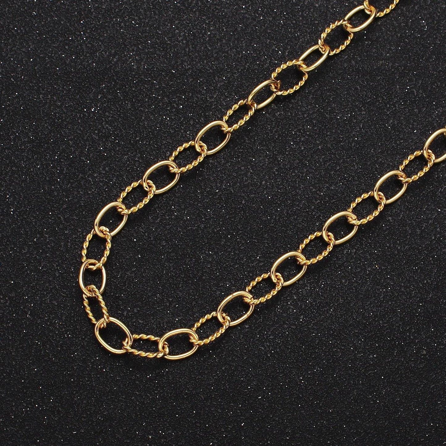 Gold twisted chain by yard cable chain, wholesale bulk roll chain for bracelet necklaces jewelry making 6mm width unfinished chain roll 1027