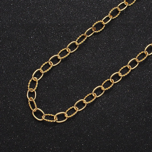 Gold twisted chain by yard cable chain, wholesale bulk roll chain for bracelet necklaces jewelry making 6mm width unfinished chain roll 1027