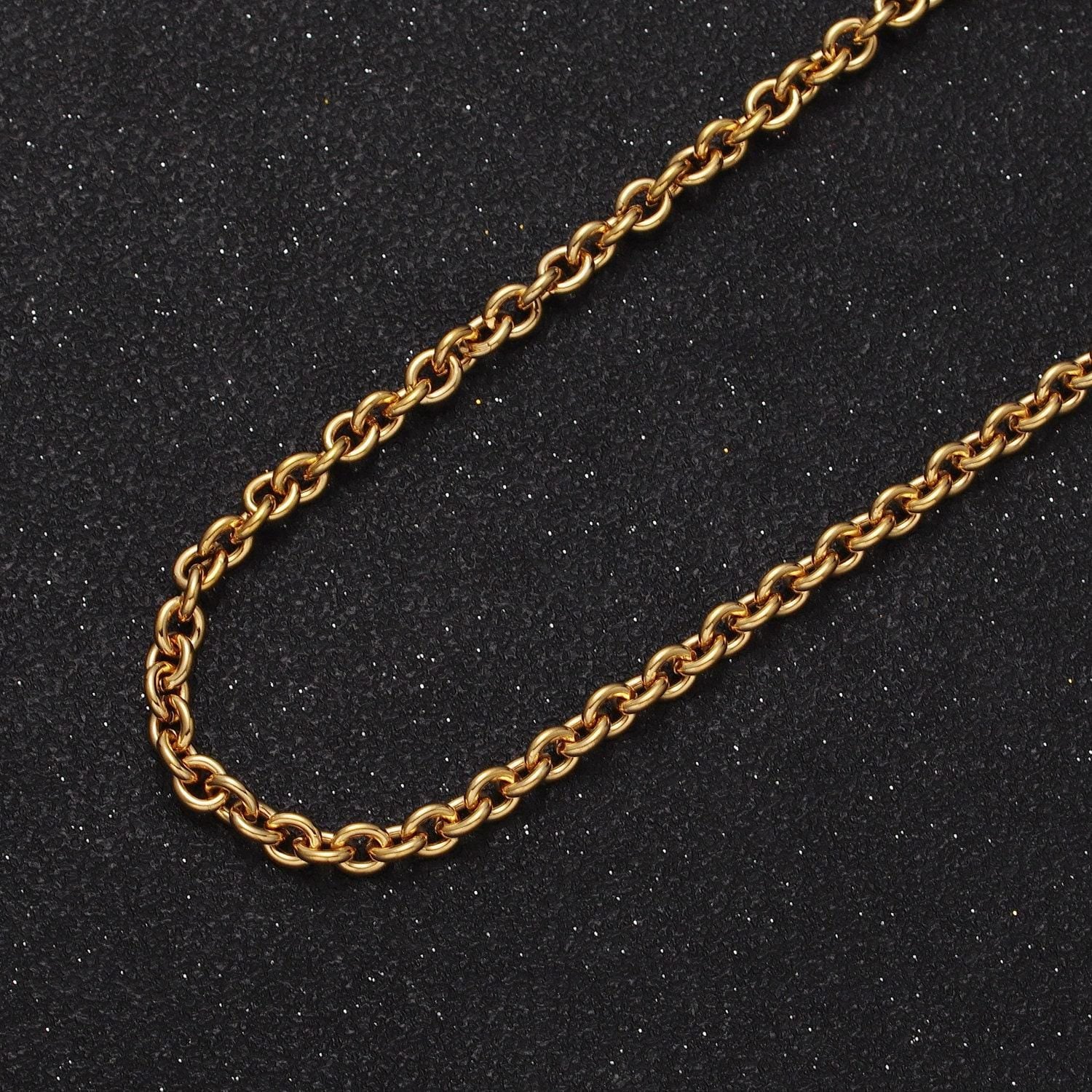 24k gold filled 4mm cable rolo unfinished bulk statement gold, silver jewelry making chain by yard | roll-990, roll-991