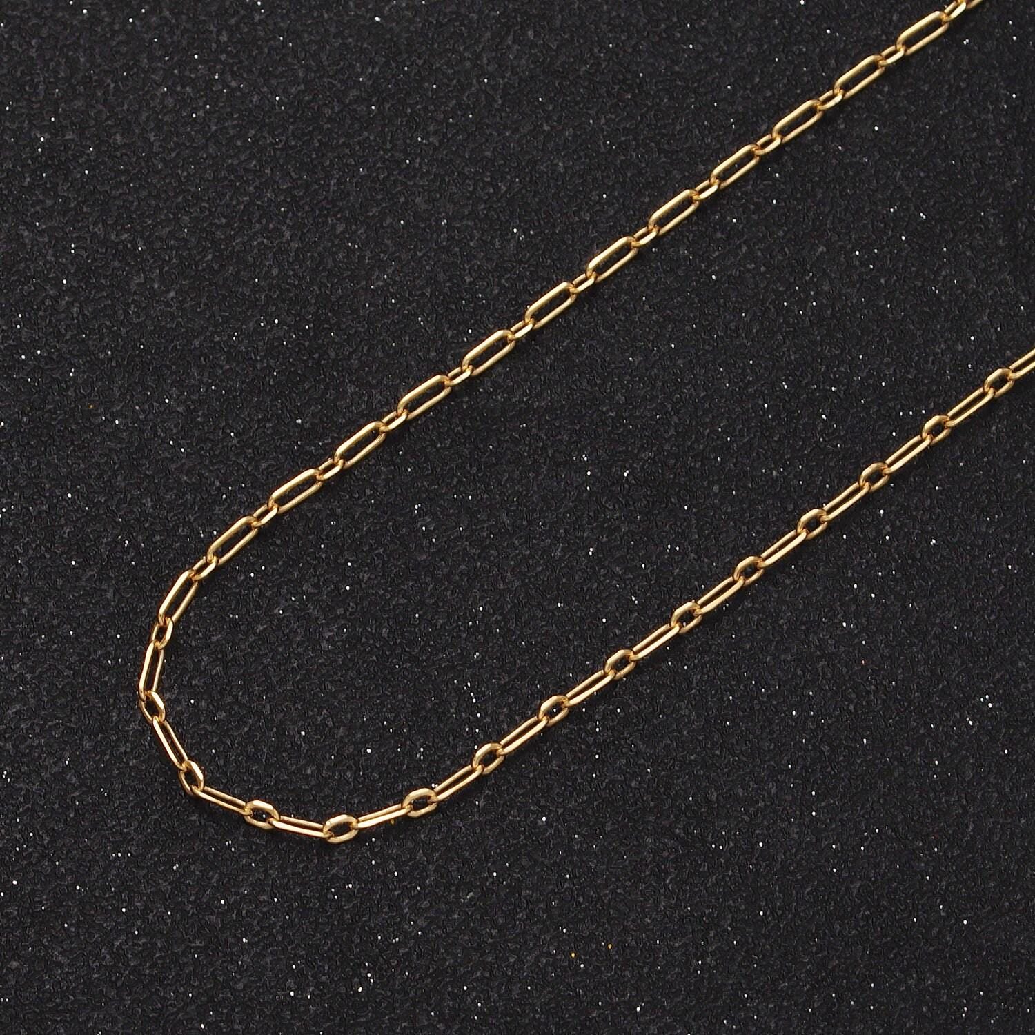 24k gold filled dainty 1.8mm flat edge paper clip cable link wholesale jewelry making unfinished chain in gold | roll-970