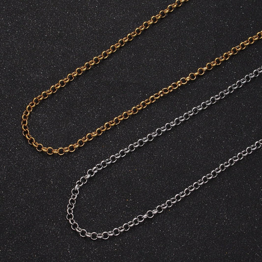 24k gold filled 3.5mm round rolo unfinished wholesale unfinished gold, silver jewelry making component chain by yard | roll-966, roll-967