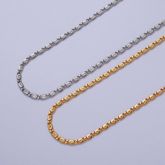 24k gold filled scroll unfinished bulk chain by yard, 2.6mm width gold & silver wholesale elegant chain for jewelry | roll-955, roll-956