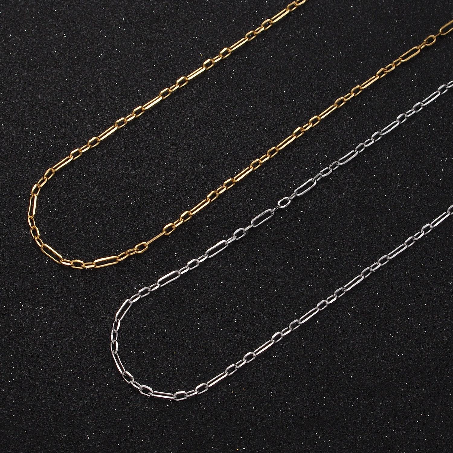 24k gold filled dainty flat edge paper clip cable link wholesale jewelry making unfinished chain in gold & silver | roll-905, roll-906