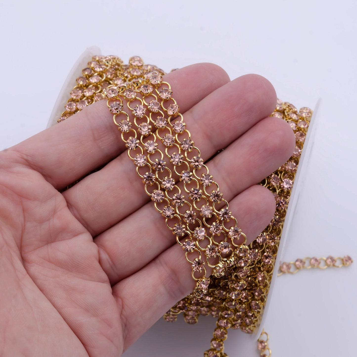 5.2mm gold hollow circles w. cz floral roll chain by yard, 24k gold filled wholesale bulk micro paved rolo flower link | roll-864~roll-866