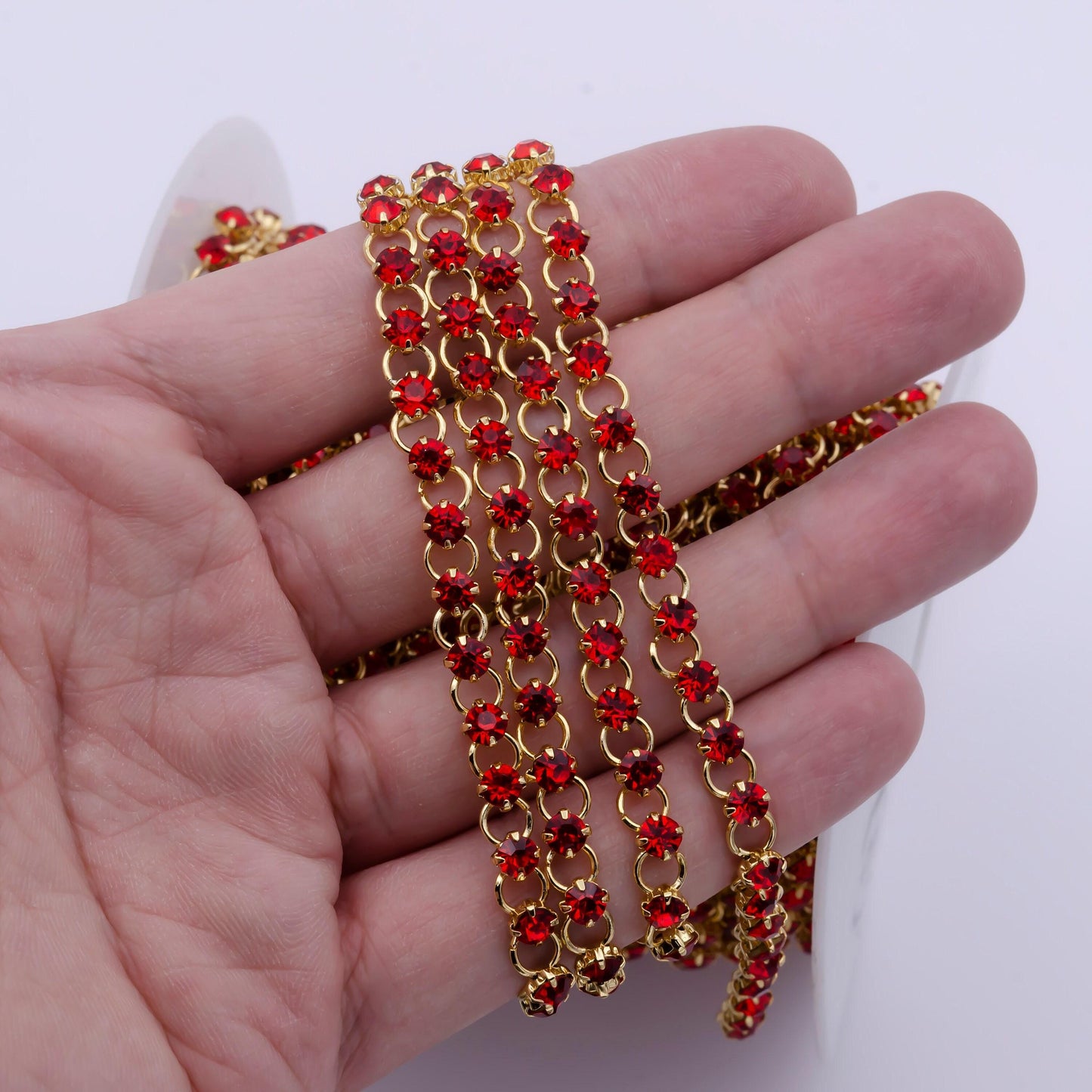 5.2mm gold hollow circles w. cz floral roll chain by yard, 24k gold filled wholesale bulk micro paved rolo flower link | roll-864~roll-866