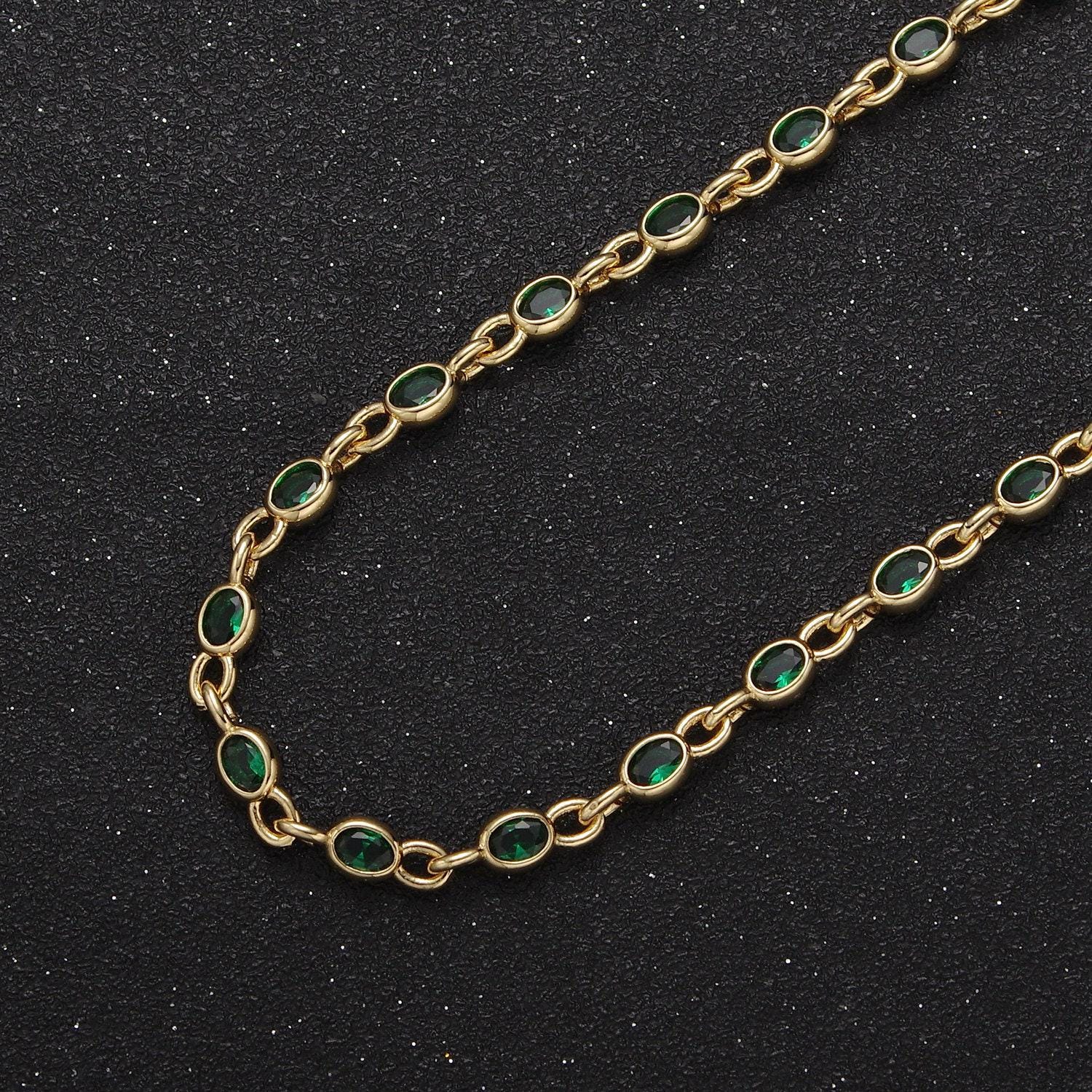 4.0mm 24k gold filled oval bezel link unsoldered cut cubic zirconia cz chain by yard bulk wholesale | roll-754, -755, -756, -859