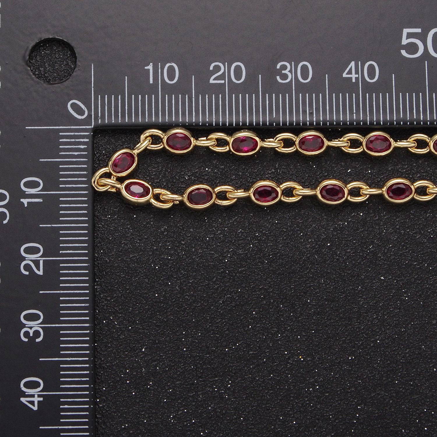 4.0mm 24k gold filled oval bezel link unsoldered cut cubic zirconia cz chain by yard bulk wholesale | roll-754, -755, -756, -859