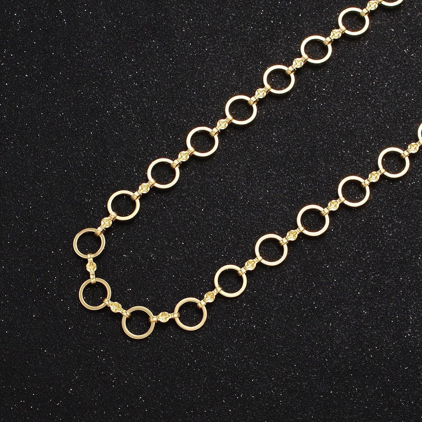 6.0mm gold round circles cable chain w. figure eight north star connector by yard, 24k gold filled wholesale bulk roll chain | roll-850