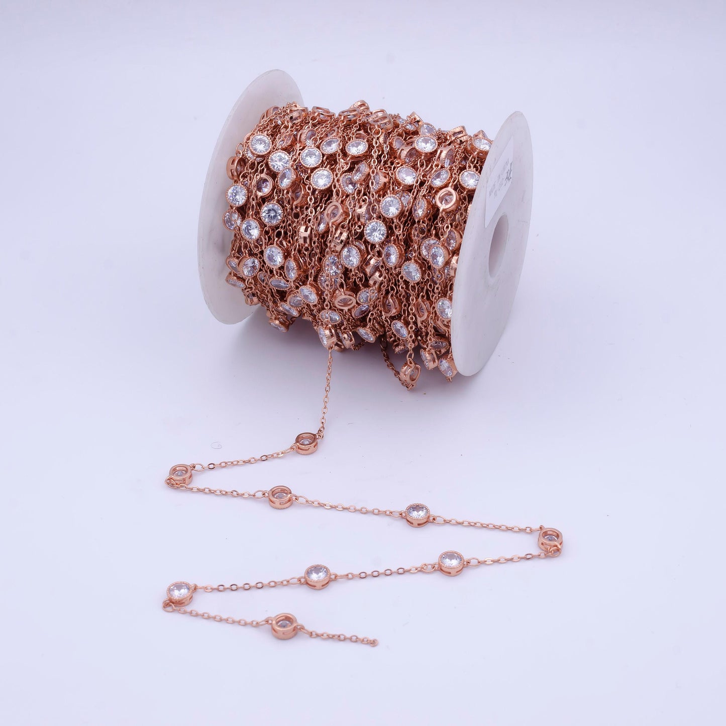 Station bezel cut cz satellites chain by yard wholesale, station chain cz cut chain for jewelry making | roll-782, -783, -784, -785