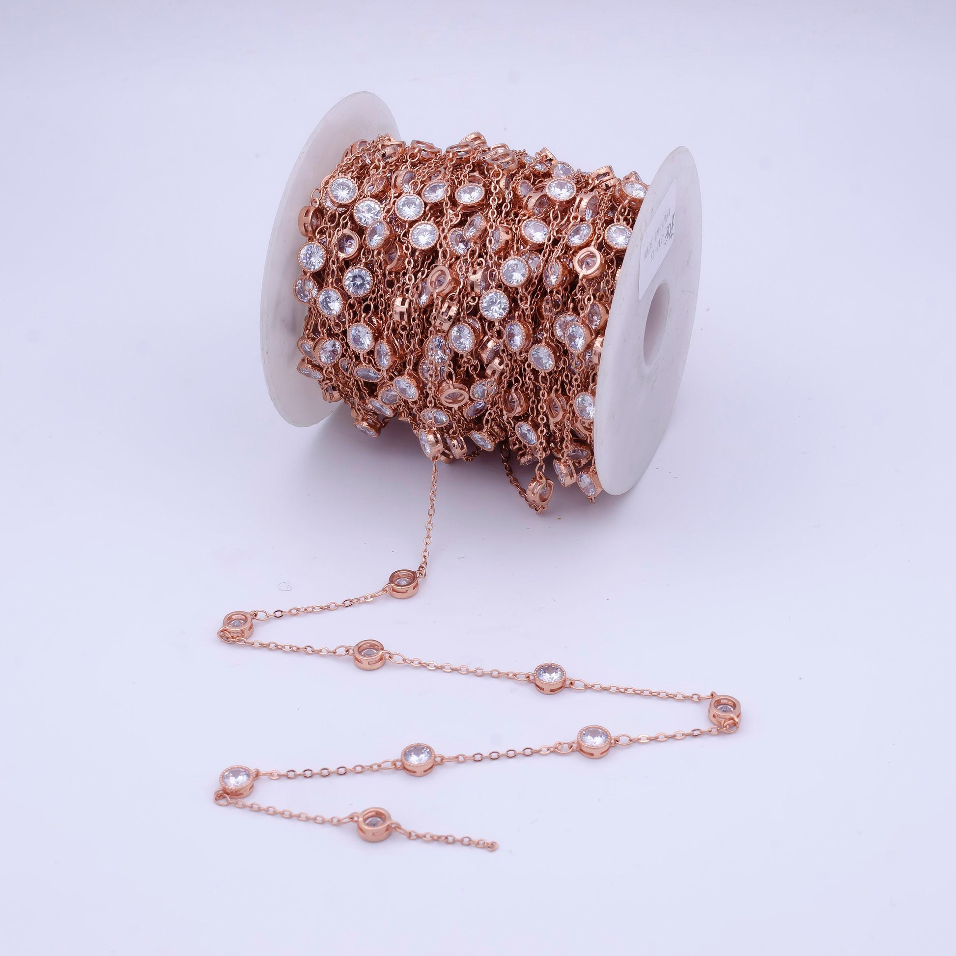 Station bezel cut cz satellites chain by yard wholesale, station chain cz cut chain for jewelry making | roll-782, -783, -784, -785