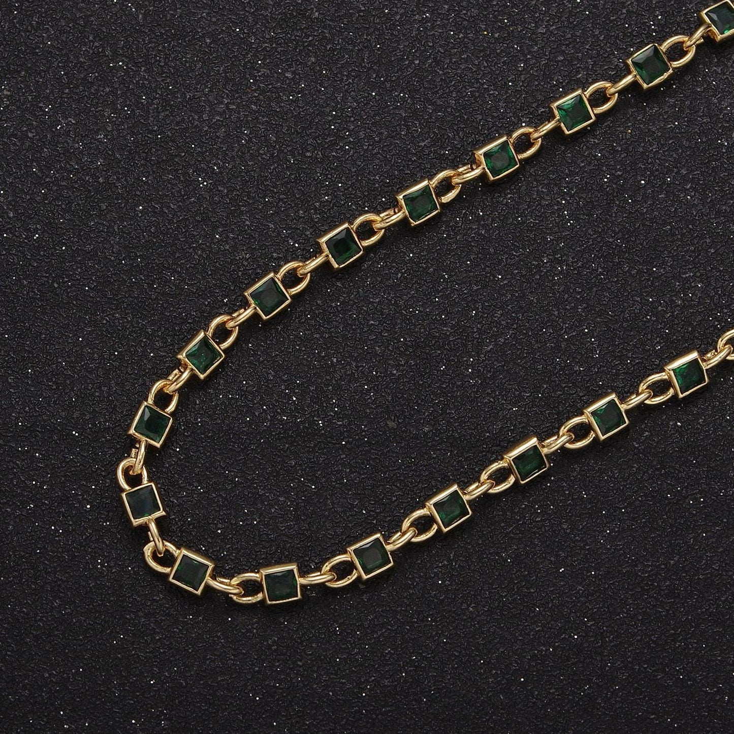 4.0mm 24k gold filled square bezel link unsoldered cut cubic zirconia cz chain by yard bulk wholesale | roll-758, -759, -760, -761, -777