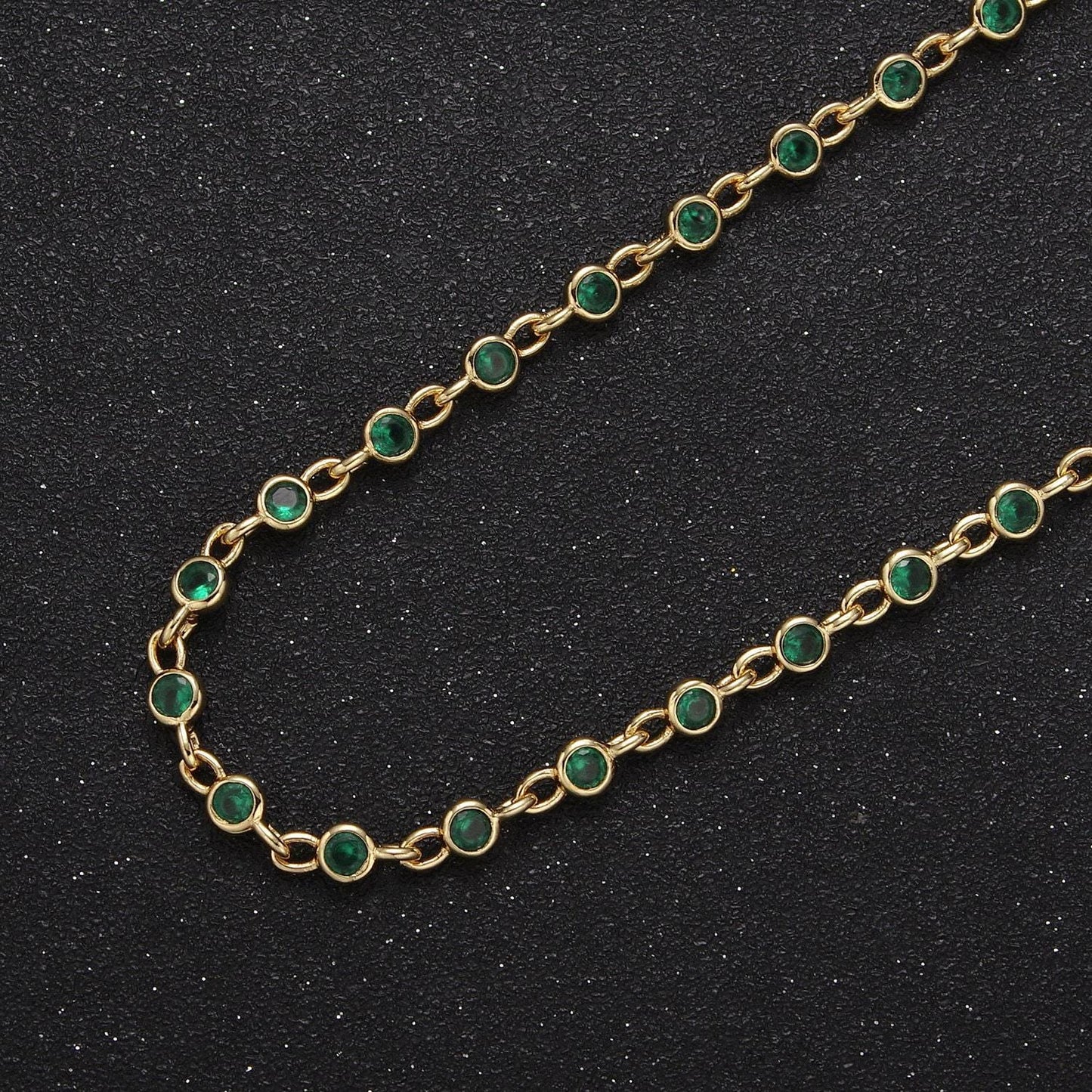 4mm round bezel unsoldered cut cubic zirconia cz beaded chain by yard gold filled bezel connector | roll-747, -748, -749, -773