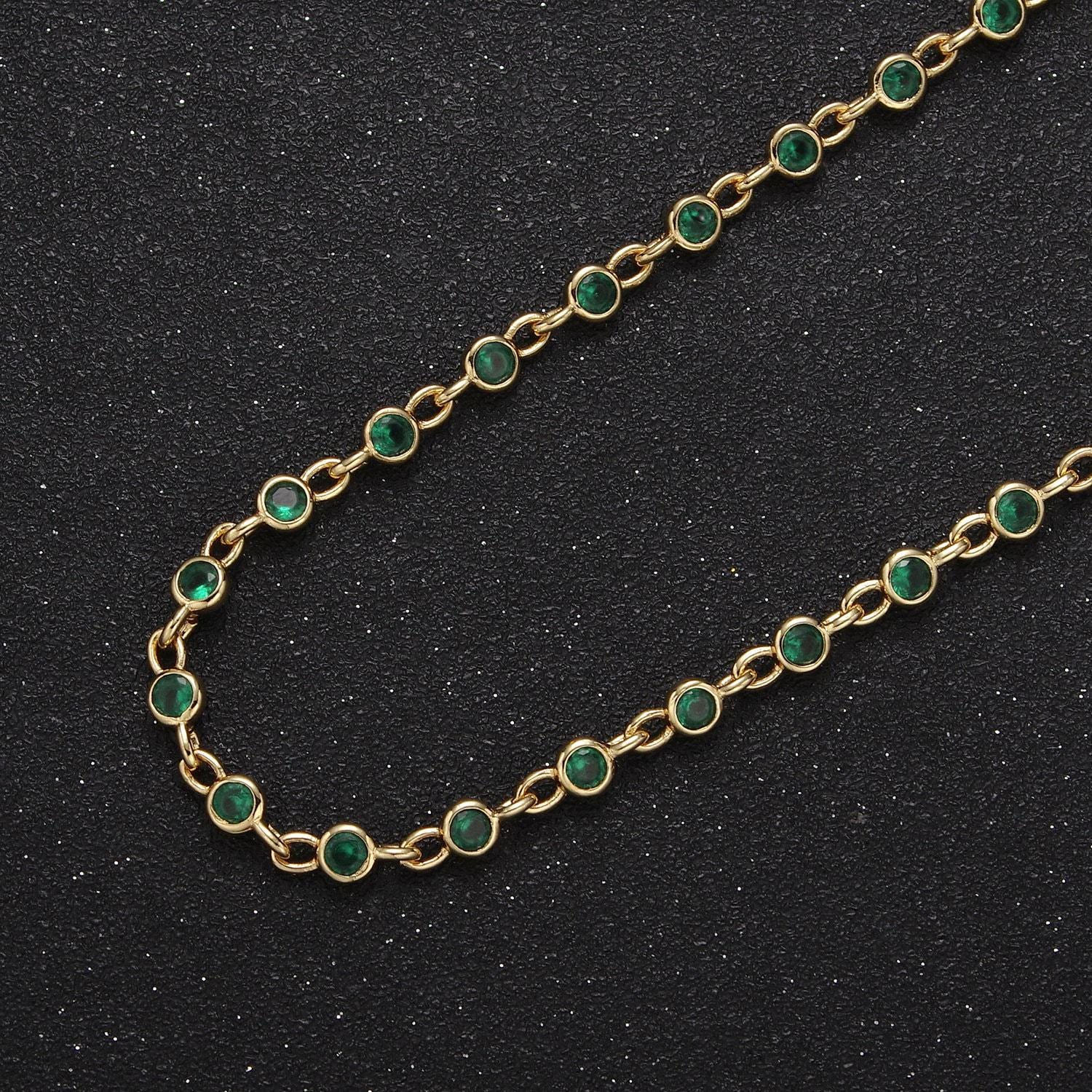 4mm round bezel unsoldered cut cubic zirconia cz beaded chain by yard gold filled bezel connector | roll-747, -748, -749, -773