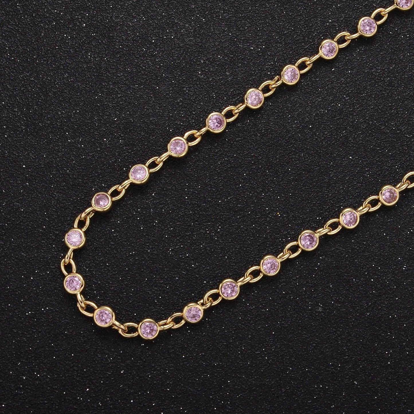 4mm round bezel unsoldered cut cubic zirconia cz beaded chain by yard gold filled bezel connector | roll-747, -748, -749, -773