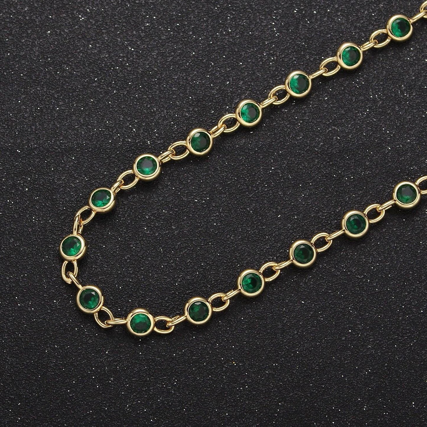 5mm round bezel unsoldered cut cubic zirconia cz beaded chain by yard gold filled bezel connector | roll-743, -744, -745, -746, -772